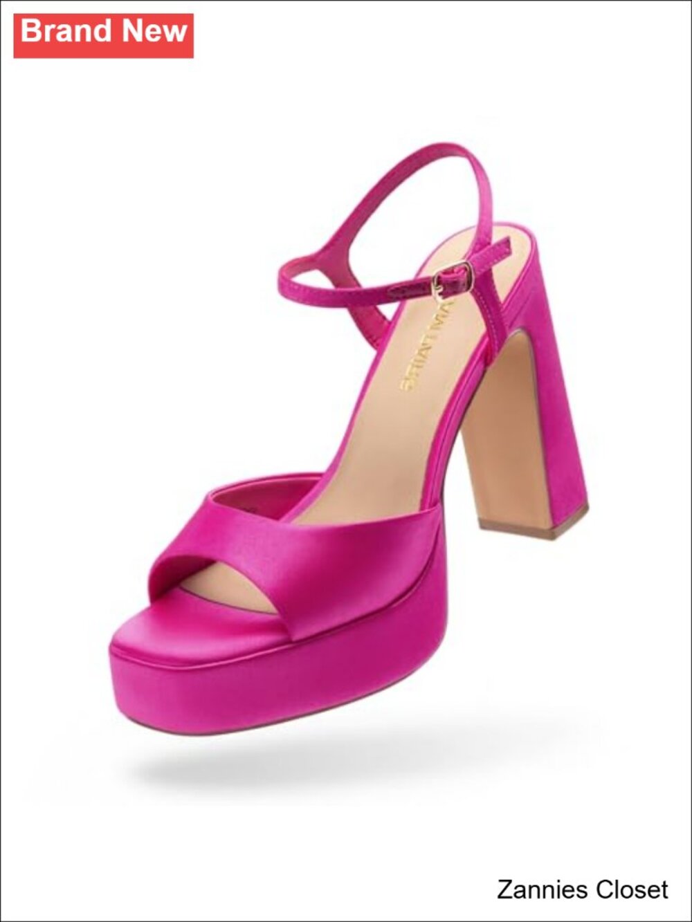 ✨ Platform High Heels Square Toe Ankle Strap Satin Block Heel Wedding